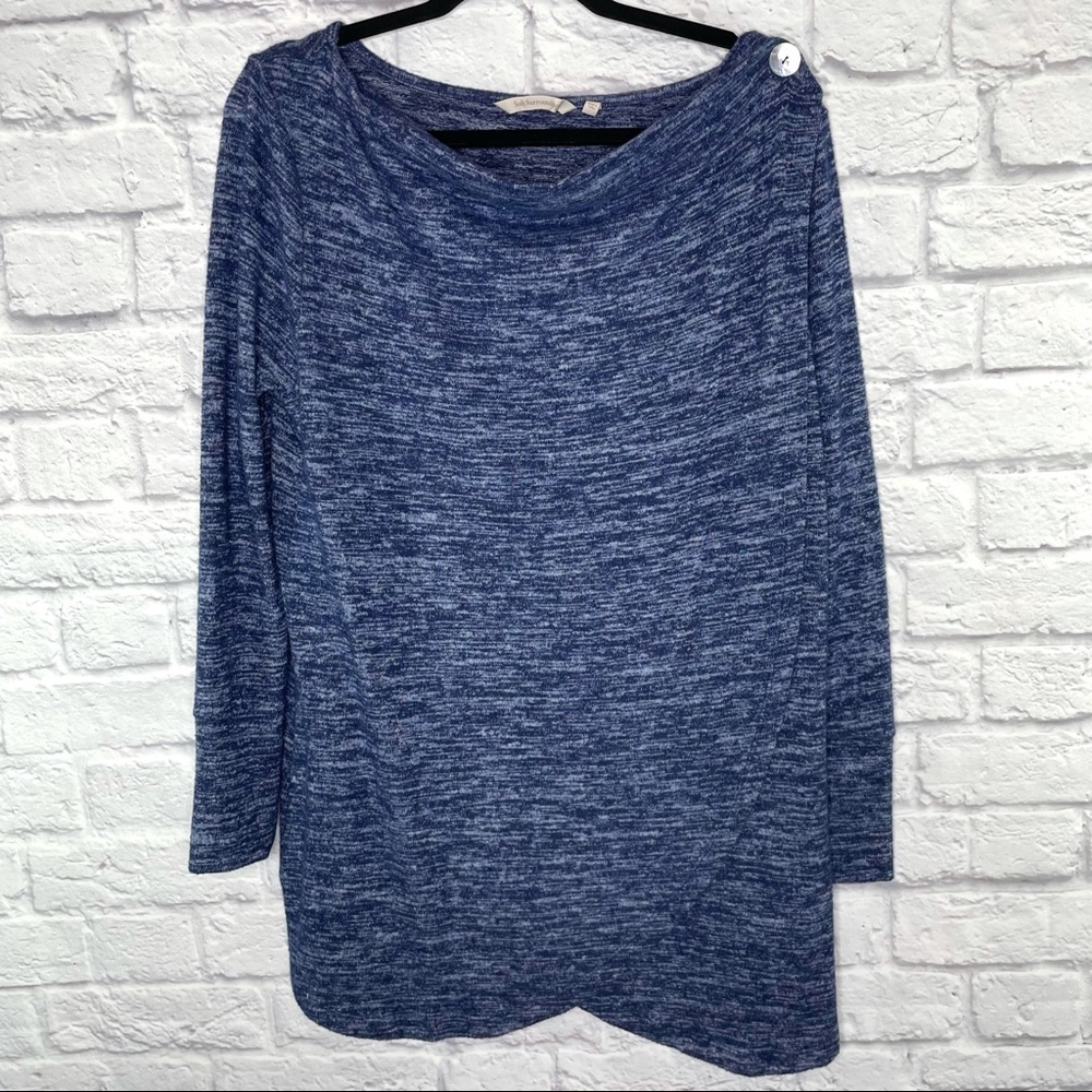 SOFT SURROUNDINGS Drape Neck Marled Tunic Dress Navy White Size M Faux Wrap